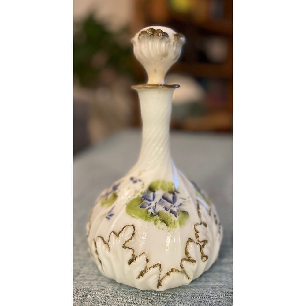 Antique Vctorian Milk Glass barbers decanter Bottle